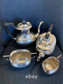 Ensemble de café et thé Sheffield à côtes vintage en plaqué argent, 4 pièces, Angleterre EPNS