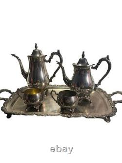 Ensemble de café et thé vintage en argent Oneida Community Queen Bess Tudor Plate de 5 pièces