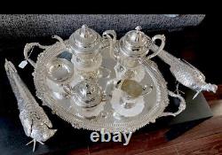 Ensemble de café/thé en argent sterling TOWLE LOUIS XIV de 30 pièces + plateau + pichet + gobelets + assiettes