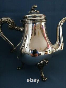 Ensemble de café, thé et sucre argenté plaqué en CHRISTOFLE 3 pièces MARLY Louis XV