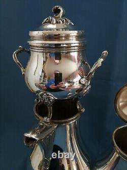 Ensemble de café, thé et sucre argenté plaqué en CHRISTOFLE 3 pièces MARLY Louis XV