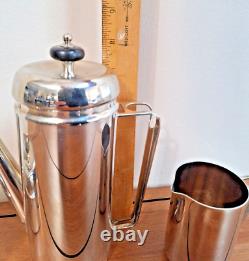 Ensemble de cafetière / théière en ligne géométrique en argent plaqué de style Art Déco MCM vintage