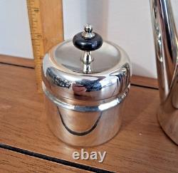 Ensemble de cafetière / théière en ligne géométrique en argent plaqué de style Art Déco MCM vintage