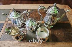 Ensemble de service à café et à thé vintage à antique Gorham Y902 en plaqué argent, 5 pièces.