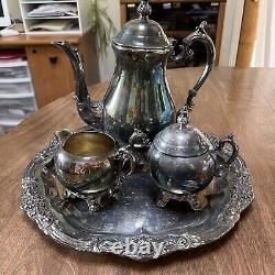 Ensemble de service à café et thé en argent plaqué Vintage F B Rogers 4 pièces - Plateau, Pot à crème et sucre