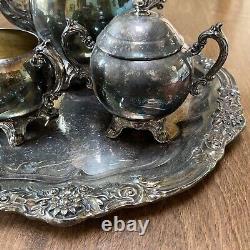 Ensemble de service à café et thé en argent plaqué Vintage F B Rogers 4 pièces - Plateau, Pot à crème et sucre