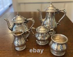 Ensemble de service à thé en argent plaqué Vintage en cinq pièces Gorham Kenwood Coffee Pot