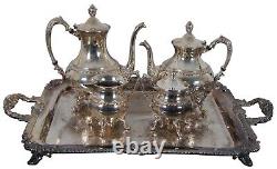 Ensemble de service à thé et café vintage en argent plaqué baroque Sheridan de 5 pièces avec plateau