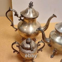 Ensemble de service de café et de thé 6 pièces par BIRMINGHAM SILVER PLATE COMPANY ANTIQUE VINTAGE