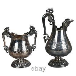 Ensemble de thé antique en argent plaqué figuratif à deux pièces C1890