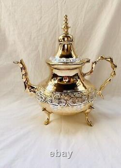 Ensemble de thé artisanal marocain, 6 verres à thé, théière, plateau à thé, articles ménagers de luxe