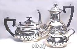 Ensemble de thé/café argenté Sheffield de style classique et antique en 3 pièces avec pot à crème