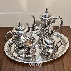 Ensemble de thé/café en argent WMF Allemagne, collection de 5 pièces, élégant, antique, rare