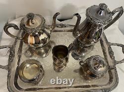 Ensemble de thé / café en argent plaqué vintage - Rogers 1881 GLENROSE-6 pièces avec plateau de service