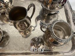 Ensemble de thé / café en argent plaqué vintage - Rogers 1881 GLENROSE-6 pièces avec plateau de service