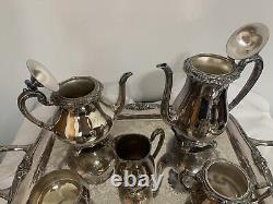 Ensemble de thé / café en argent plaqué vintage - Rogers 1881 GLENROSE-6 pièces avec plateau de service