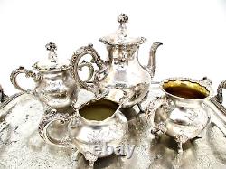 Ensemble de thé/café et plateau en argent ANTIQUE de la compagnie Van Bergh Silver Plate Co 486 de Rochester NY, comprenant 6 pièces.