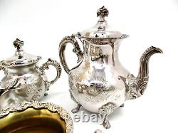 Ensemble de thé/café et plateau en argent ANTIQUE de la compagnie Van Bergh Silver Plate Co 486 de Rochester NY, comprenant 6 pièces.