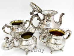 Ensemble de thé/café et plateau en argent ANTIQUE de la compagnie Van Bergh Silver Plate Co 486 de Rochester NY, comprenant 6 pièces.