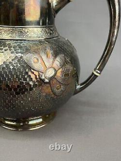 Ensemble de thé en argent plaqué Middletown Antique Aesthetic de 5 pièces avec grenouille et papillon.
