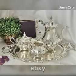 Ensemble de thé en argent plaqué vintage Gorham avec bois de rose / cafetière et plateau Poole