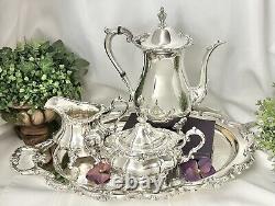 Ensemble de thé en argent plaqué vintage Gorham avec bois de rose / cafetière et plateau Poole