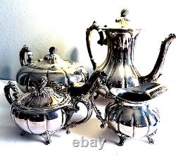 Ensemble de thé en argent poli F. B. ROGERS Lady Margaret antique/vintage 4 pièces