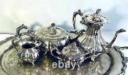 Ensemble de thé en argent poli F. B. ROGERS Lady Margaret antique/vintage 4 pièces