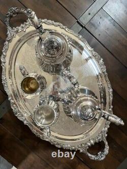 Ensemble de thé et café en argent plaqué Wallace Baroque avec plateau