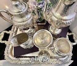 Ensemble de thé et café vintage en argent plaqué E. E. Maltey New York Extra Plate 6 pièces