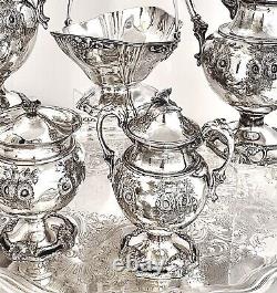 Ensemble de thé et de café plaqué argent antique Meriden Britannia #3100 à motif floral.