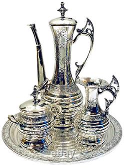 Ensemble de thé ou de café en argent plaqué du mouvement esthétique de la Renaissance turque Barbour Bros.
