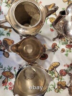 Ensemble thé/café en plaque argentée quadruple Middletown Plate ANTIQUE en métal blanc dur