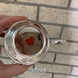 Ensemble vintage de 6 porte-tasses et verres en argent plaqué BMF Allemagne avec plateau de service