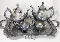 Eton, 5-piece Grand/heavy Ornate Silverplate Tea Set/service, Vtg 1950's Ny USA
