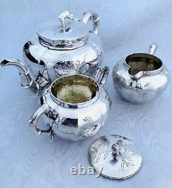 Exportation Chinoise Antique Sterling Silver Teas Set Splendid Decor