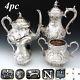 Exq Antique English Sterling Silver & Sp 4pc Coffee & Tea Set, Mascarons Figurines