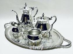 Exquise Ensemble Antique De 4 Epc Poole Tea Set Sur Le Vieux Plateau De Plaque D'argent Sheffield