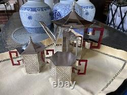 Extra Fantaisie Rare Lunt Silver Ny Botanical Gardens Pagoda Chineserie Teapot Set