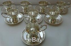 Fisher Sterling 600 Argent Supports Et Plaques Thé Et Café 8 Personnes Cup Set