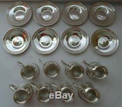 Fisher Sterling 600 Argent Supports Et Plaques Thé Et Café 8 Personnes Cup Set