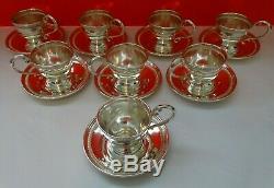 Fisher Sterling 600 Argent Supports Et Plaques Thé Et Café 8 Personnes Cup Set