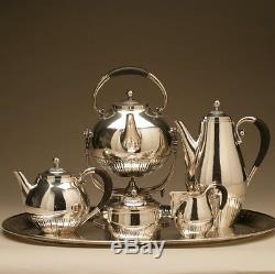 Georg Jensen Sterling Silver Cosmos Coffee Set De Thé Service Kettle Stand Tray # 45