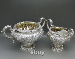 Georgian Scottish Ornate Solid Sterling Silver 3ps Tea Set 1390g Édimbourg 1834