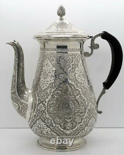 Grand Persan Islamique En Argent Massif Tea & Coffee Set. Oiseaux Du Paradis 2 571 Gm
