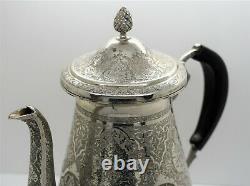 Grand Persan Islamique En Argent Massif Tea & Coffee Set. Oiseaux Du Paradis 2 571 Gm