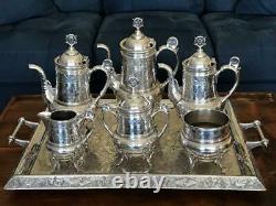 Hartford Quadruple Silver 6 Pc Tea Set + Taunton Tray Victorian Vers 1880
