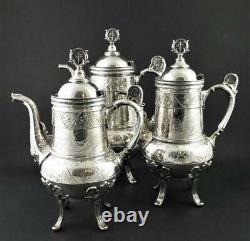 Hartford Quadruple Silver 6 Pc Tea Set + Taunton Tray Victorian Vers 1880