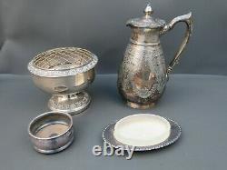 Lot De Travail D'objets Plaqués Argent Vintage Plateau Théset Tureen Gobelets Bols Etc