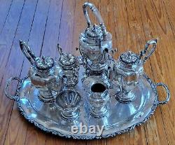 Magnifique service à thé en argent sterling mexicain de 7 pièces comprenant un plateau assorti